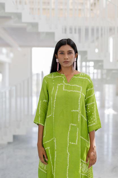 Terra Green Bandhej Silk Kurta