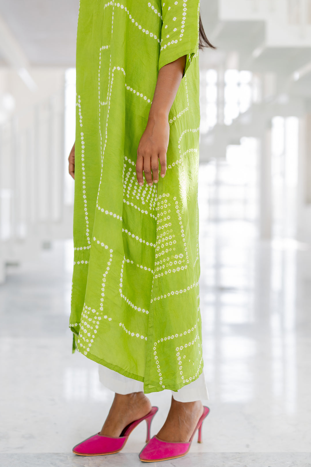 Terra Green Bandhej Silk Kurta