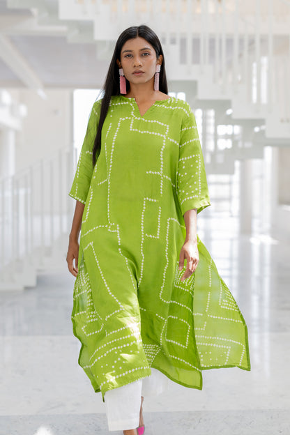 Terra Green Bandhej Silk Kurta