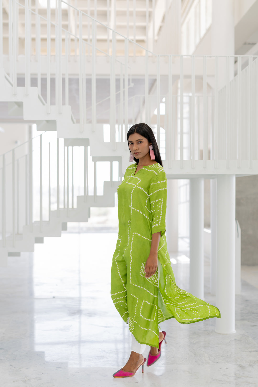 Terra Green Bandhej Silk Kurta