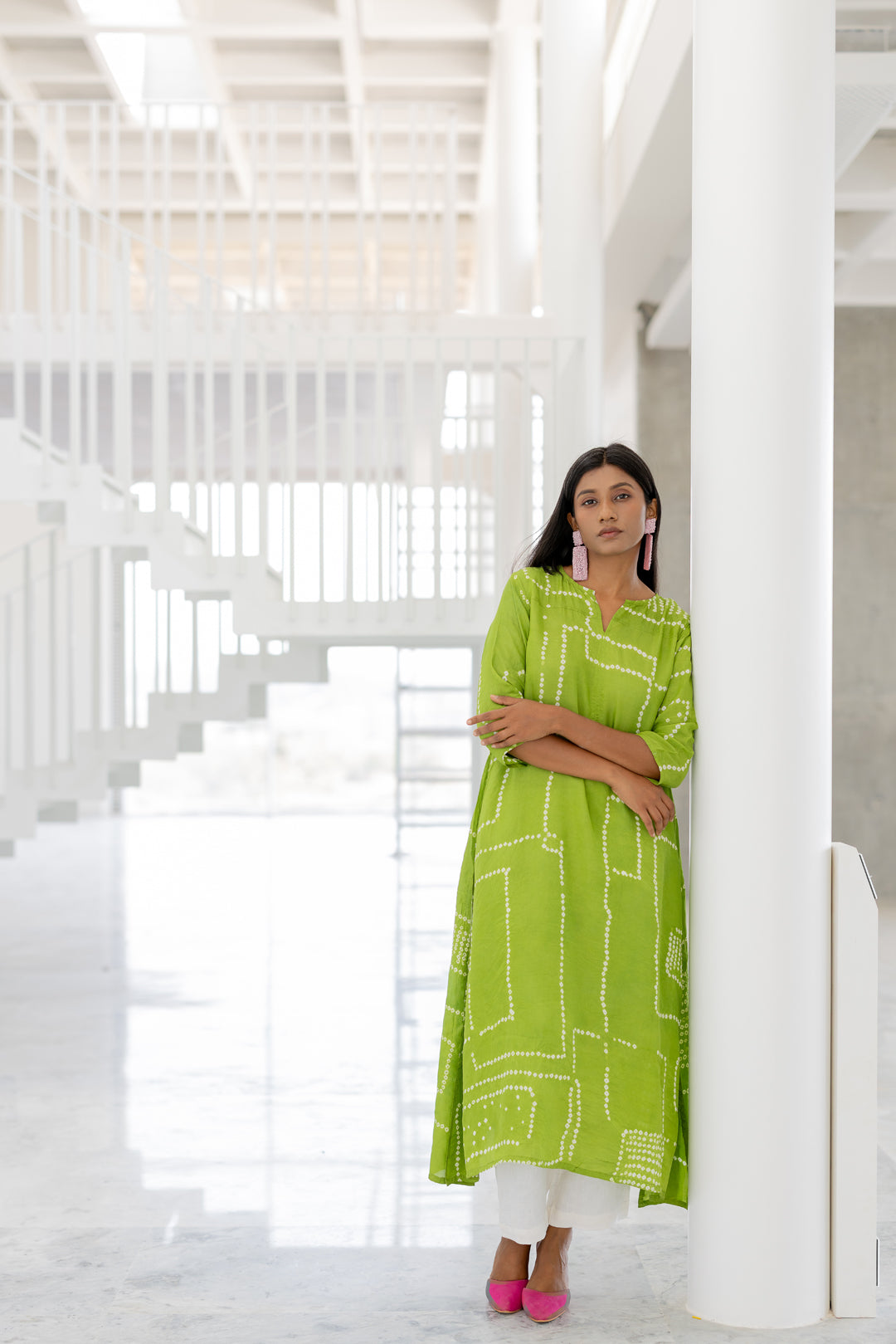 Terra Green Bandhej Silk Kurta