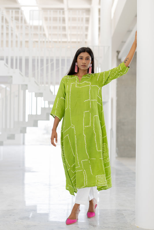 Terra Green Bandhej Silk Kurta