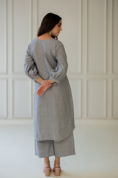 Grey Iris Linen Kurta Set