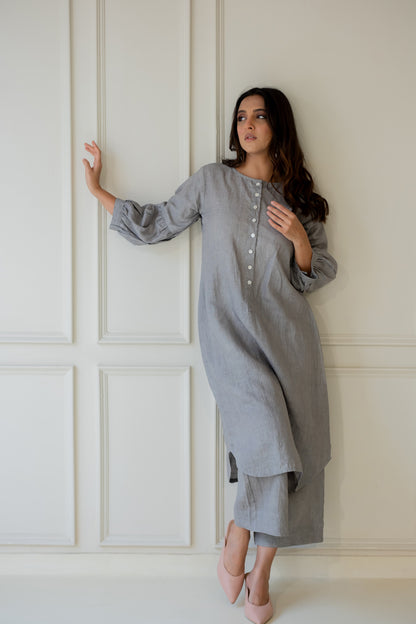 Grey Iris Linen Kurta Set