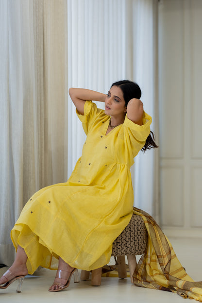 Marigold Linen Kurta Set with Dupatta