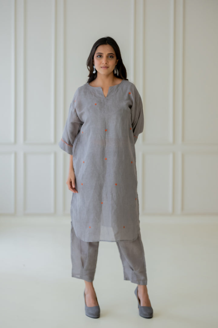 Ashes and Ambers Linen Kurta Set with Dupatta