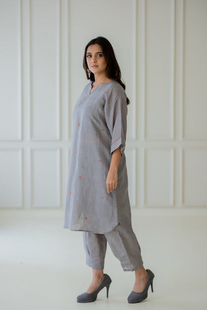 Ashes and Ambers Linen Kurta Set with Dupatta