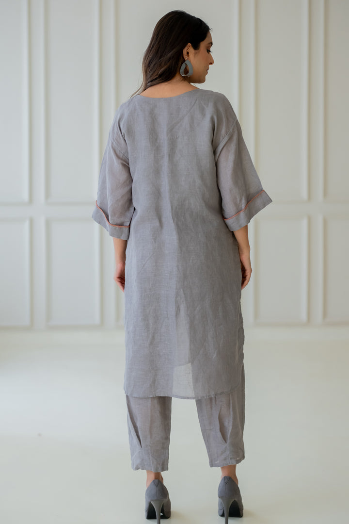 Ashes and Ambers Linen Kurta Set with Dupatta