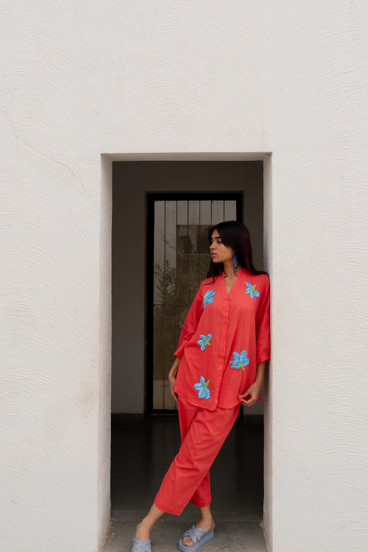 Coral Embroidered Co-Ord