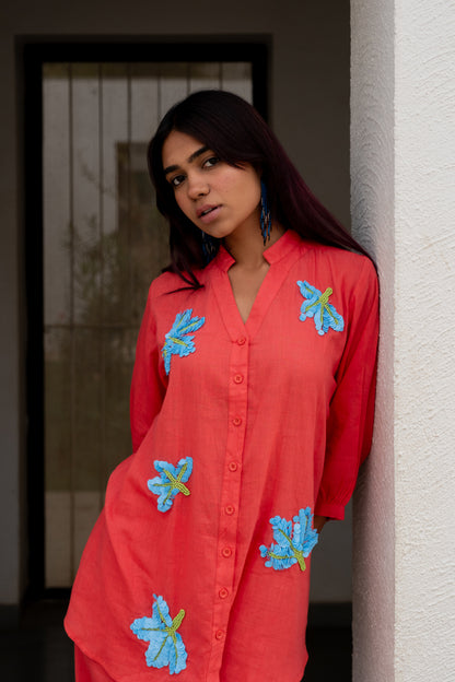 Coral Embroidered Co-Ord