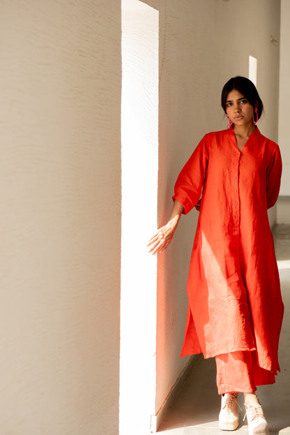 Scarlet Linen Button Down Kurta and Pants Set