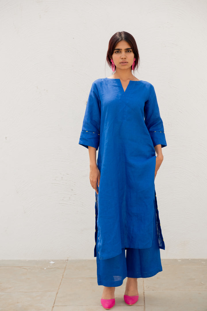 Sapphire Linen Kurta Set