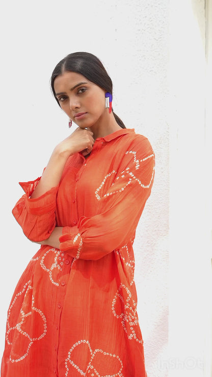 Burnt Orange Bandhani Tunic with Pants