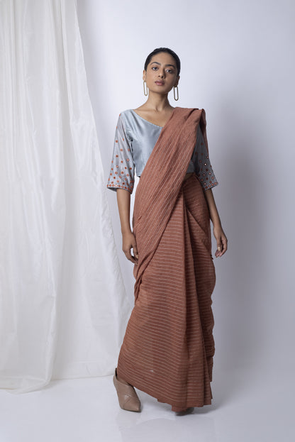 Walnut Saree with Embroidered Blouse