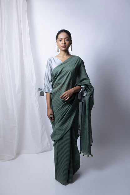 Forest Green Saree with Silver Blouse