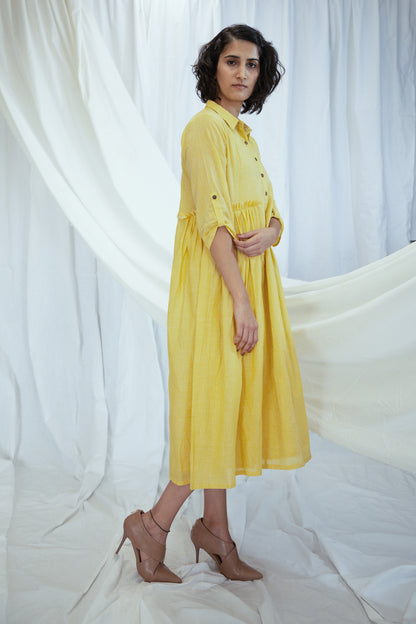 Yellow Mulmul Shirt Dress with Slip