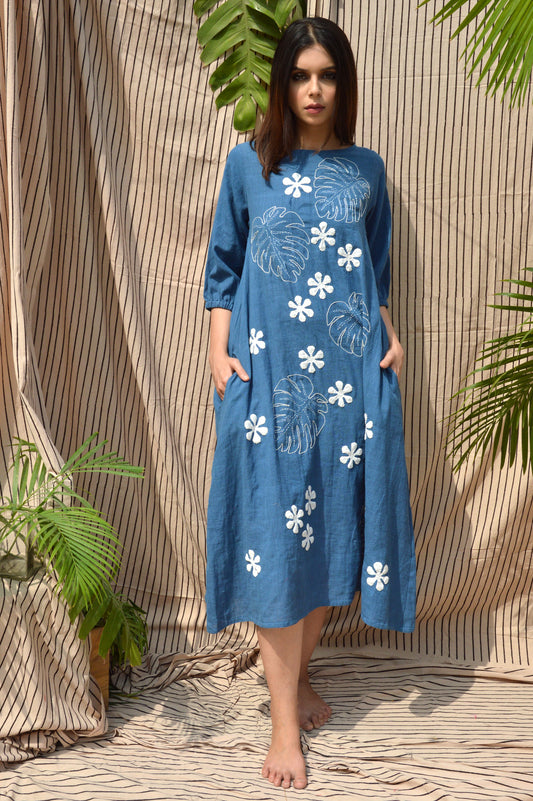 Blue Tropical Applique dress