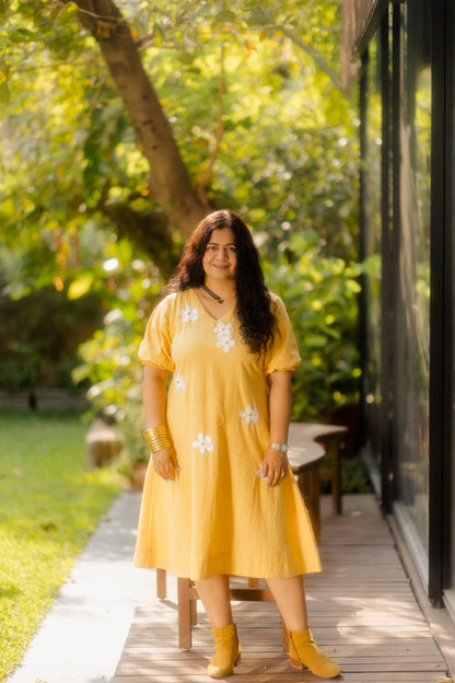 Lemon Frangipani Flared dress