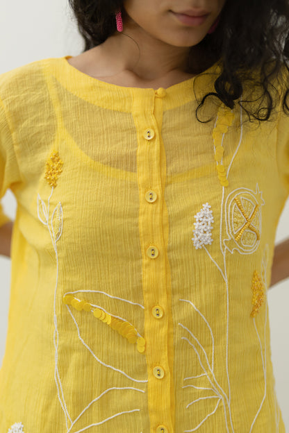Yellow Crinkled Cotton Dress