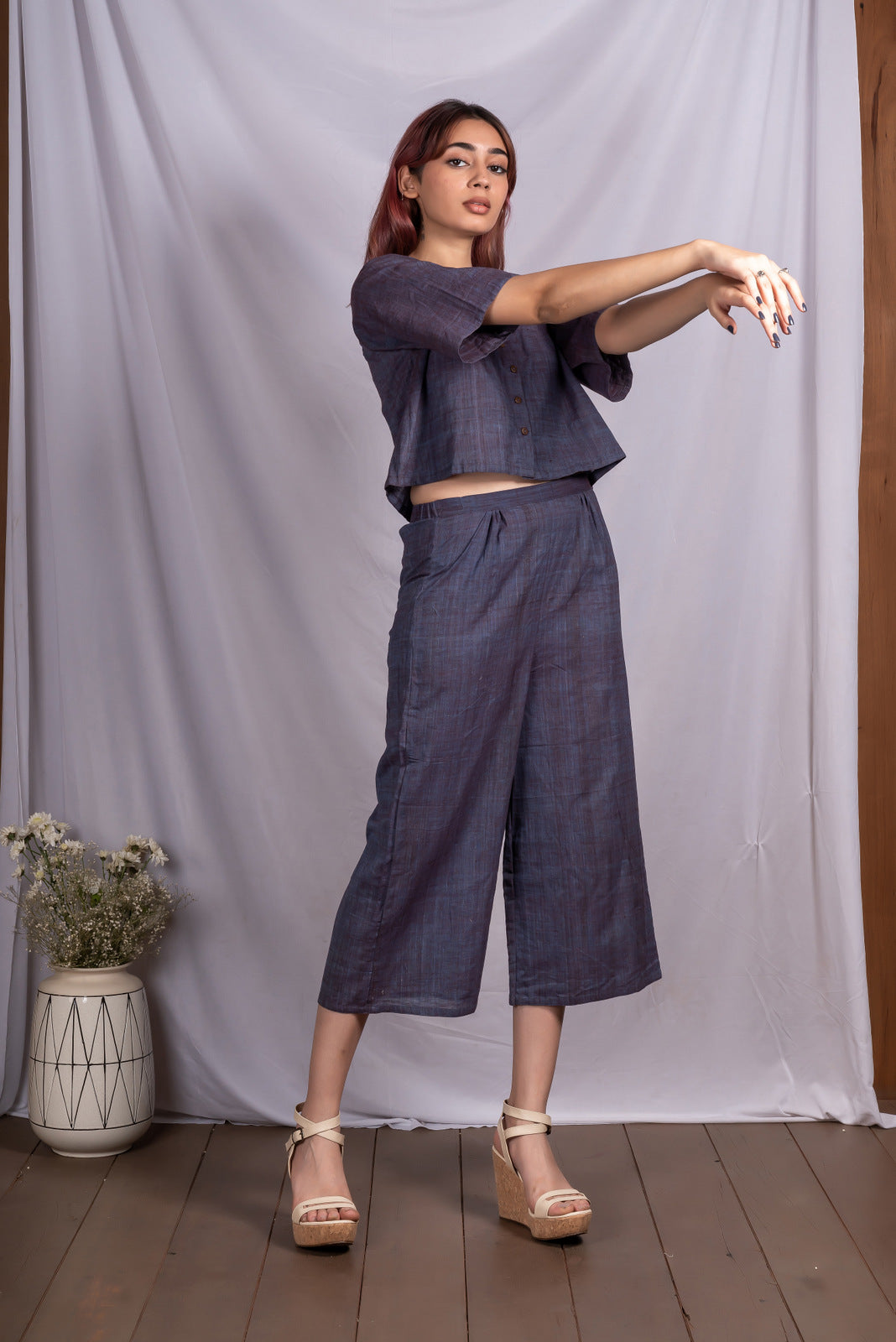 Buy Navy Blue Mid Rise Culottes Online In India