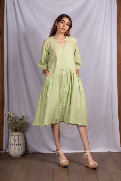 Pale green crinkled cotton dress