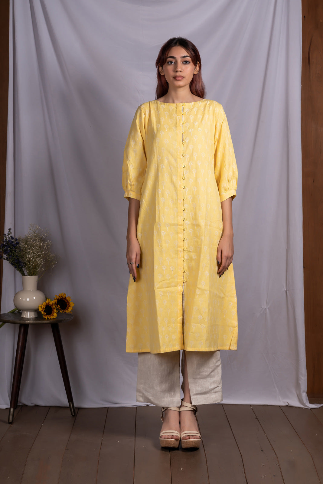 Yellow white jasmine print dress