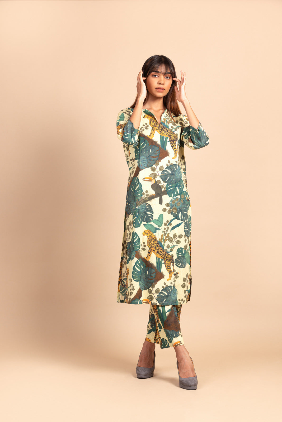 Tropical Cheetah Print Kurta Set